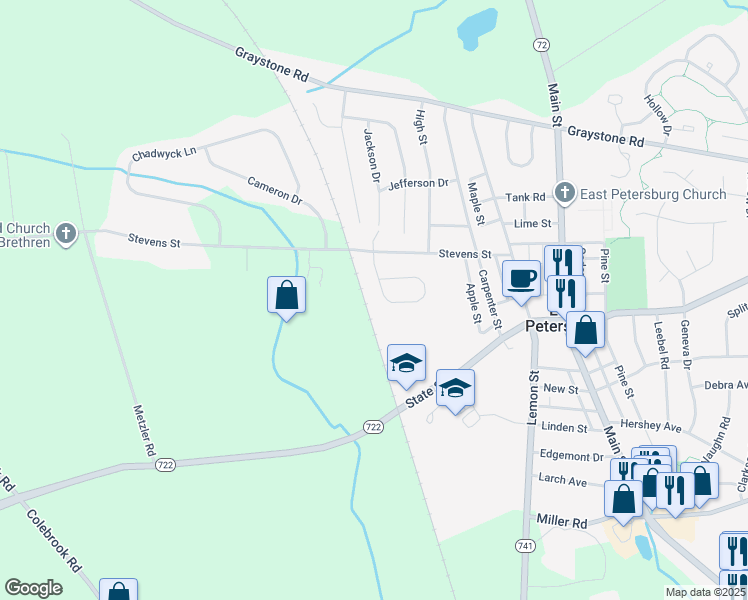 map of restaurants, bars, coffee shops, grocery stores, and more near 6148 Sundra Circle in East Petersburg
