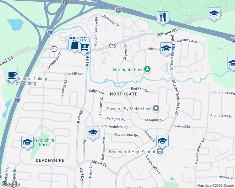 map of restaurants, bars, coffee shops, grocery stores, and more near 1690 Calgary Drive in Columbus