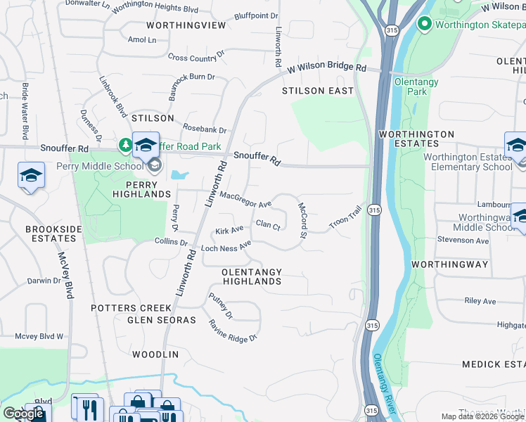map of restaurants, bars, coffee shops, grocery stores, and more near 6872 Kilt Court in Worthington