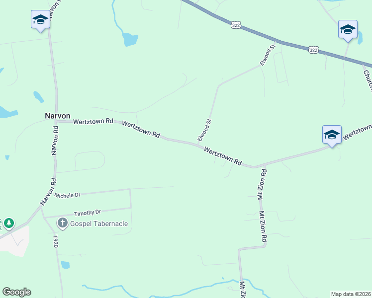 map of restaurants, bars, coffee shops, grocery stores, and more near 5934 Wertztown Road in Narvon