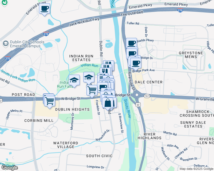 map of restaurants, bars, coffee shops, grocery stores, and more near 56 North High Street in Dublin