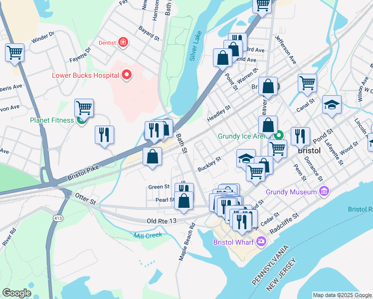 map of restaurants, bars, coffee shops, grocery stores, and more near 711 Bath Street in Bristol