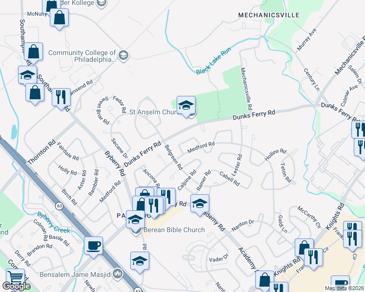 map of restaurants, bars, coffee shops, grocery stores, and more near 12628 Chilton Road in Philadelphia