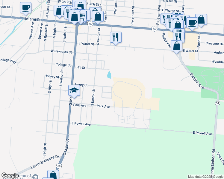 map of restaurants, bars, coffee shops, grocery stores, and more near 353 Henry Street in Urbana