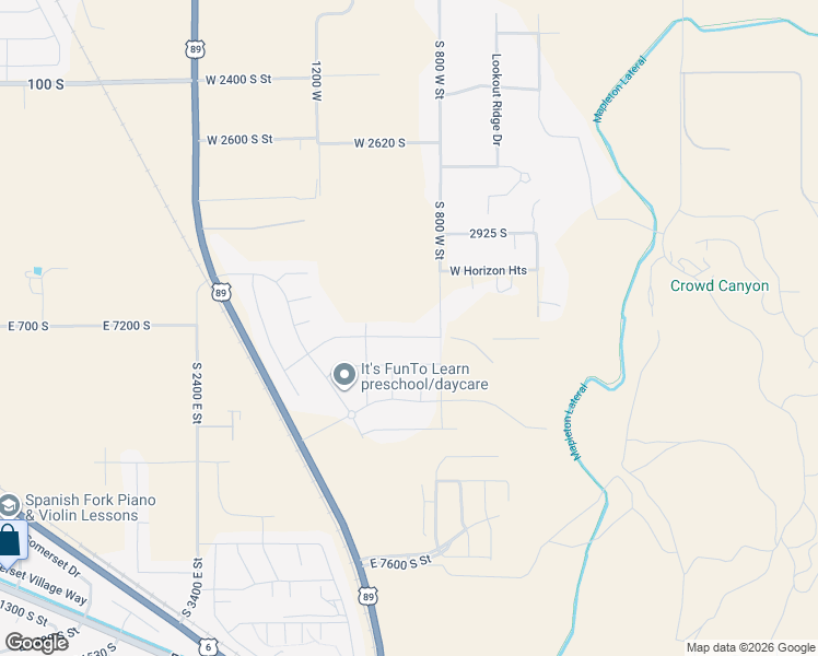 map of restaurants, bars, coffee shops, grocery stores, and more near 872 West Union Bench Drive in Springville