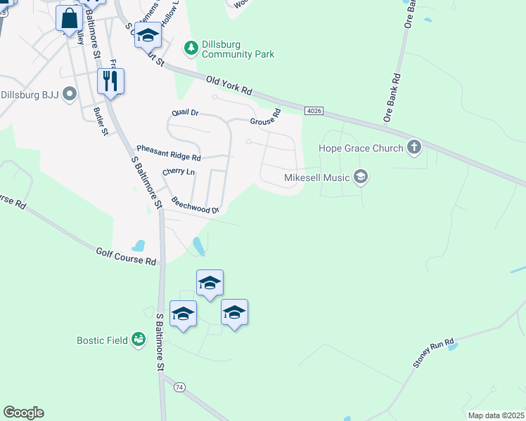 map of restaurants, bars, coffee shops, grocery stores, and more near 7 Robson Road in Dillsburg