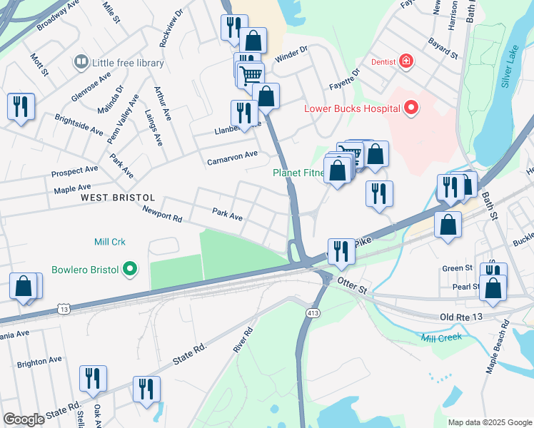 map of restaurants, bars, coffee shops, grocery stores, and more near 307 Western Avenue in Bristol