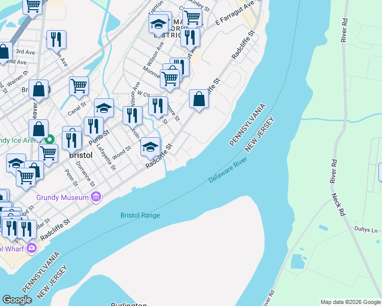 map of restaurants, bars, coffee shops, grocery stores, and more near 1232 Pine Grove Street in Bristol