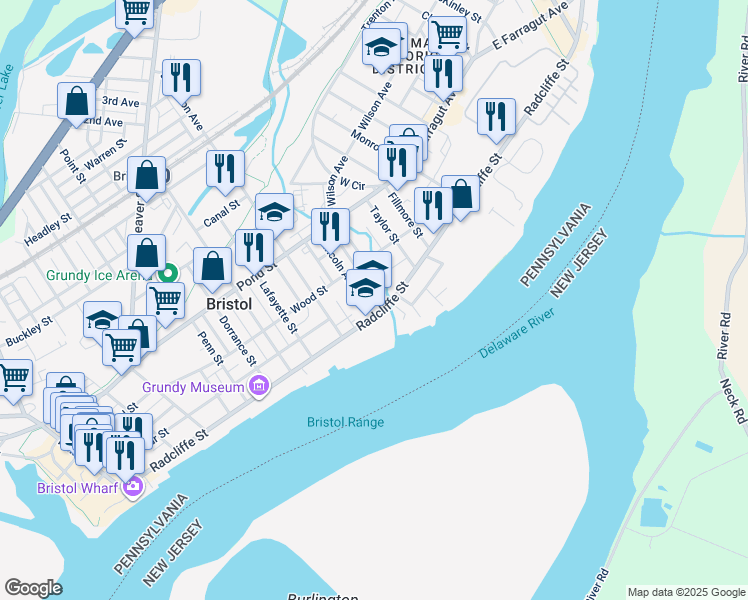 map of restaurants, bars, coffee shops, grocery stores, and more near 203 New Brook Street in Bristol