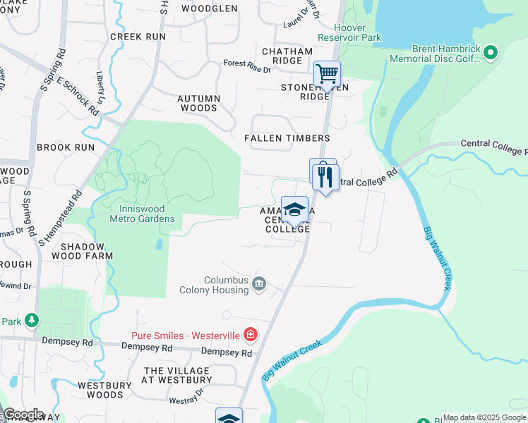 map of restaurants, bars, coffee shops, grocery stores, and more near 975 South Sunbury Road in Westerville