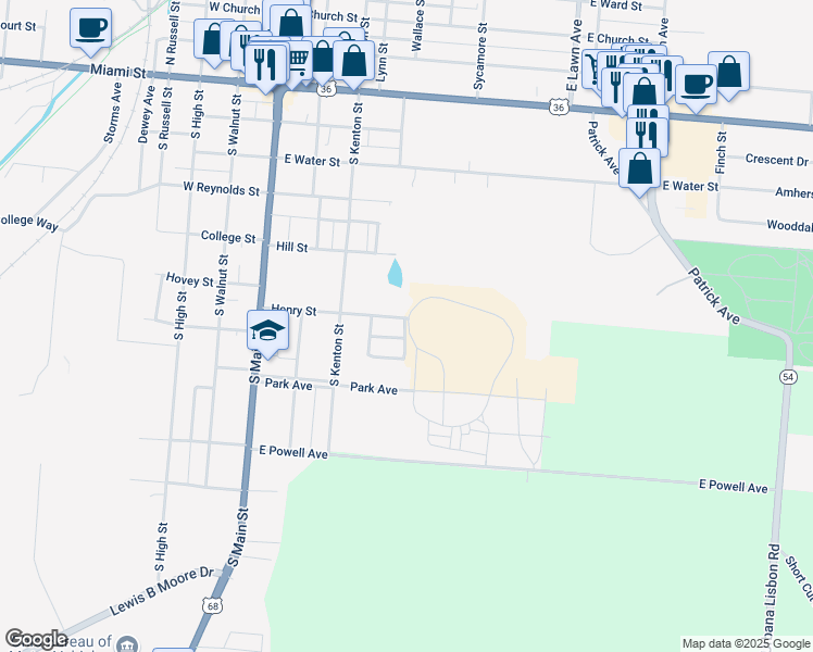 map of restaurants, bars, coffee shops, grocery stores, and more near 353 Henry Street in Urbana