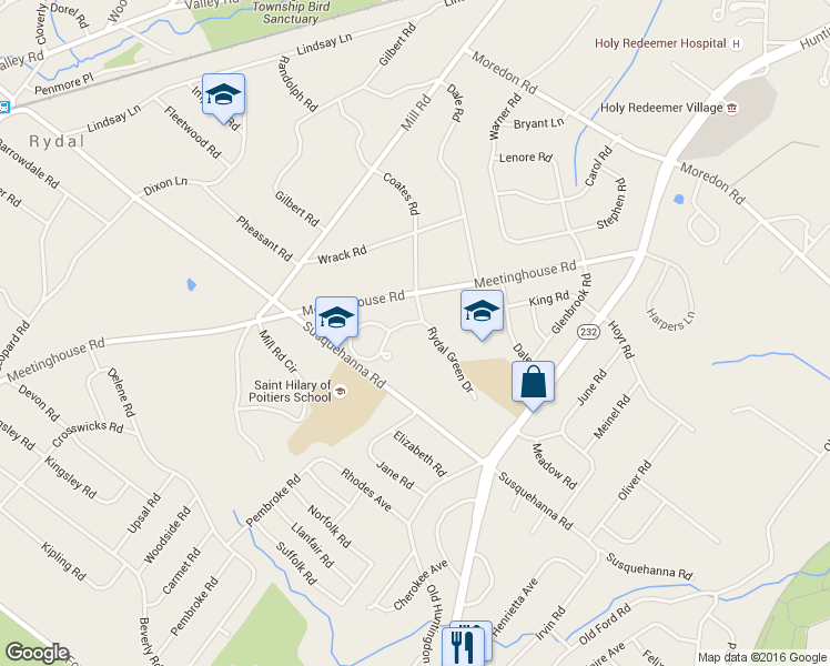 map of restaurants, bars, coffee shops, grocery stores, and more near 1185 Timbergate Drive in Rydal