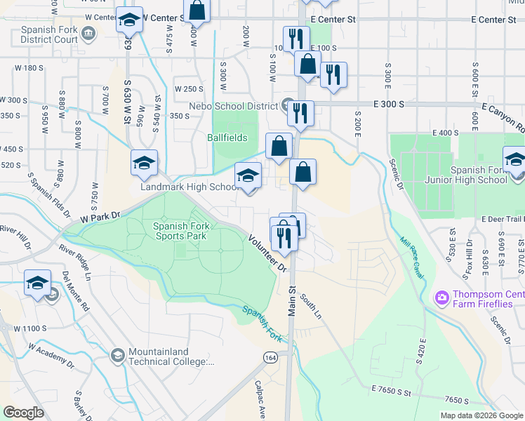 map of restaurants, bars, coffee shops, grocery stores, and more near 679 110 West in Spanish Fork