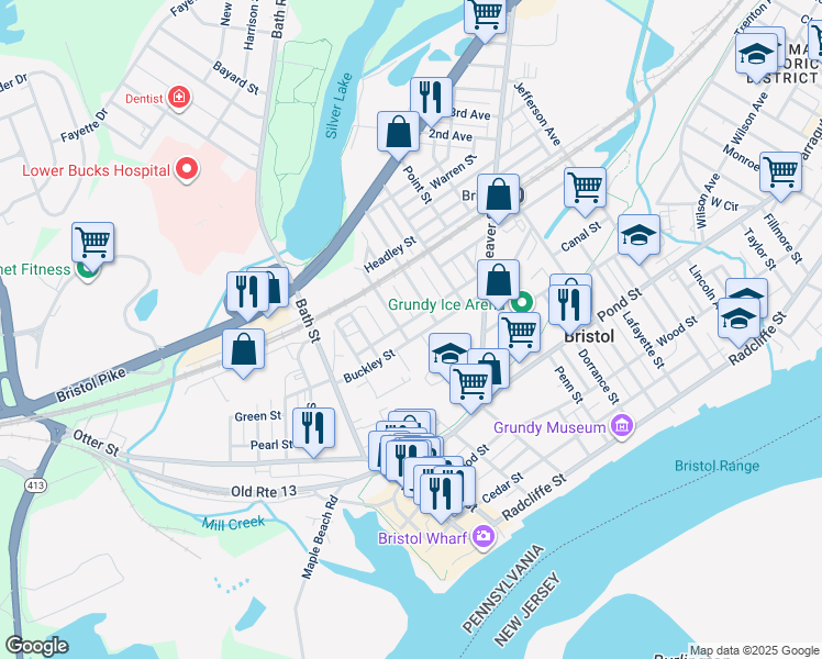 map of restaurants, bars, coffee shops, grocery stores, and more near 309 Buckley Street in Bristol