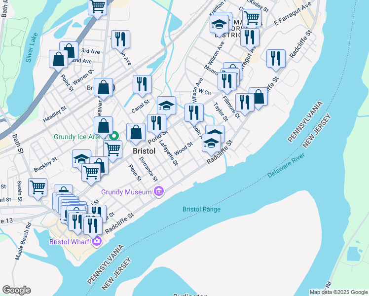 map of restaurants, bars, coffee shops, grocery stores, and more near 302 Jefferson Avenue in Bristol