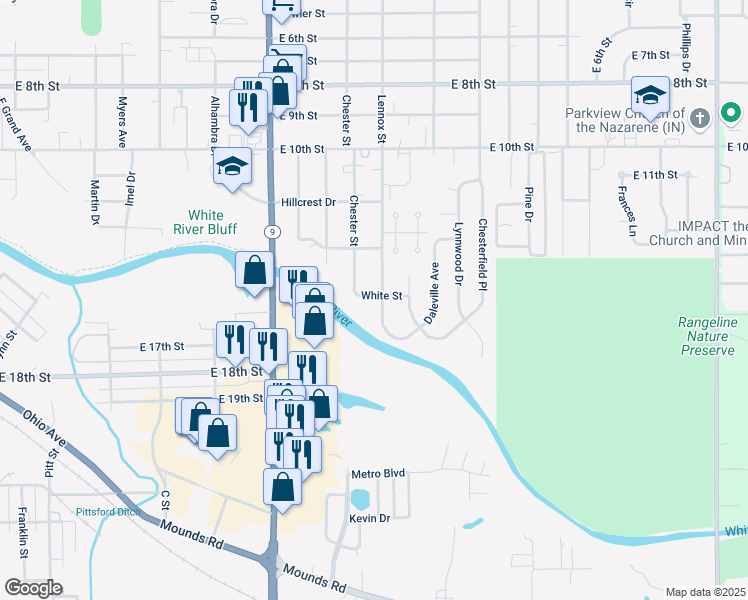 map of restaurants, bars, coffee shops, grocery stores, and more near 1523 Lennox Street in Anderson