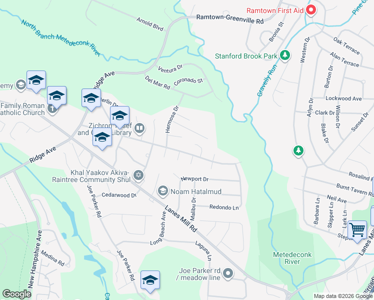 map of restaurants, bars, coffee shops, grocery stores, and more near 1245 County Line Road East in Lakewood Township
