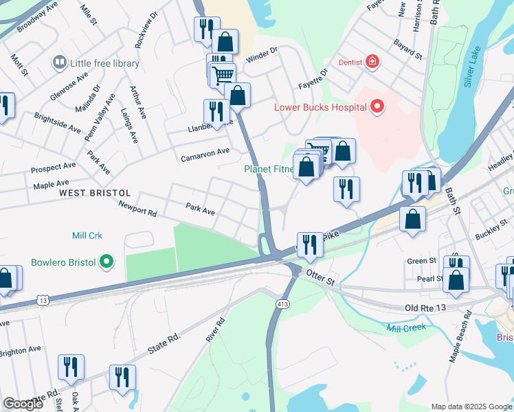 map of restaurants, bars, coffee shops, grocery stores, and more near 226 Western Avenue in Bristol