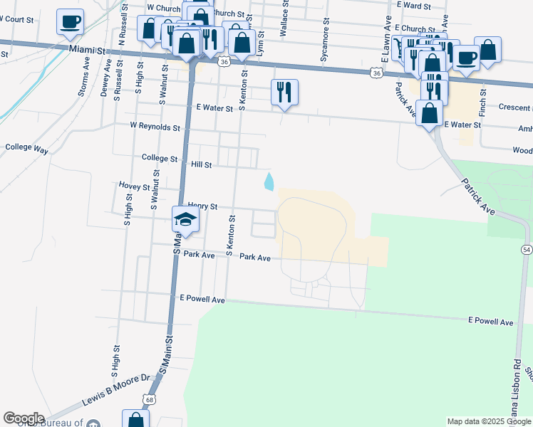 map of restaurants, bars, coffee shops, grocery stores, and more near 353 Henry Street in Urbana