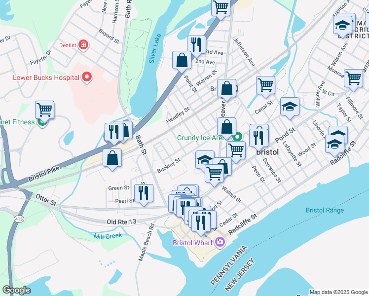 map of restaurants, bars, coffee shops, grocery stores, and more near 613 Spruce Street in Bristol