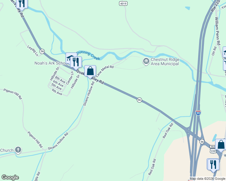 map of restaurants, bars, coffee shops, grocery stores, and more near 380-398 Quaker Valley Road in New Paris