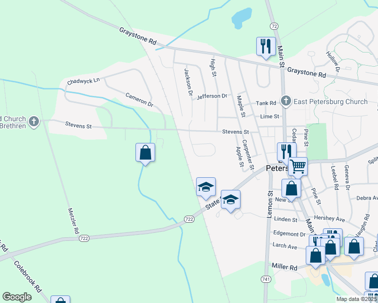 map of restaurants, bars, coffee shops, grocery stores, and more near 6148 Sundra Cir in East Petersburg