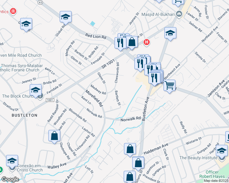 map of restaurants, bars, coffee shops, grocery stores, and more near 1151 Chesworth Road in Philadelphia