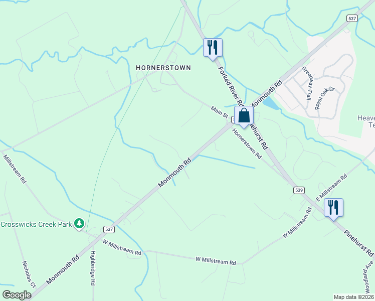map of restaurants, bars, coffee shops, grocery stores, and more near 846 Monmouth Road in Upper Freehold