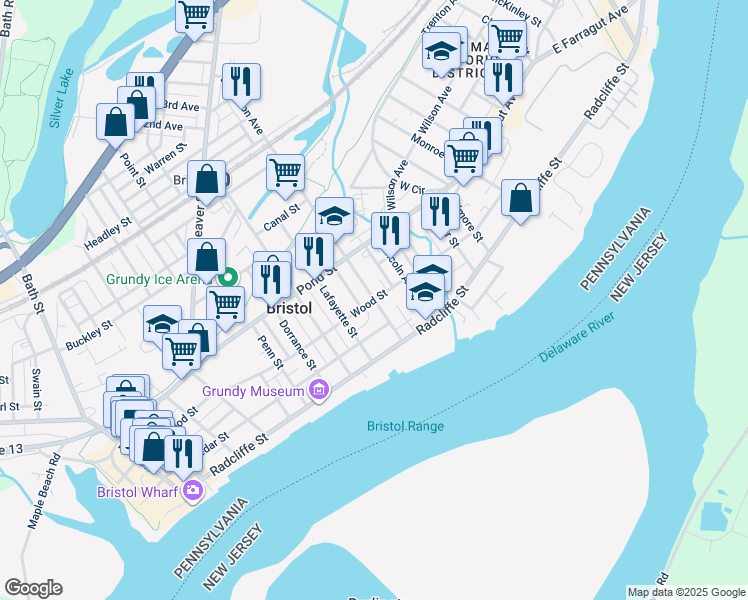 map of restaurants, bars, coffee shops, grocery stores, and more near 300 Jefferson Avenue in Bristol