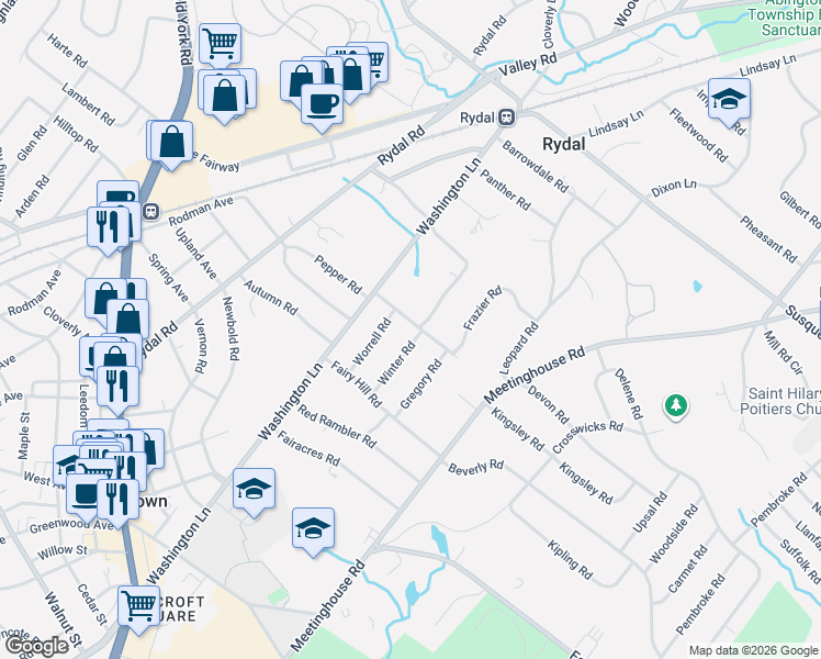 map of restaurants, bars, coffee shops, grocery stores, and more near 863 Winter Road in Rydal