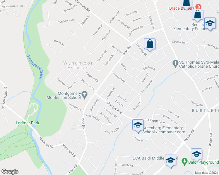 map of restaurants, bars, coffee shops, grocery stores, and more near 9227 Burbank Road in Philadelphia