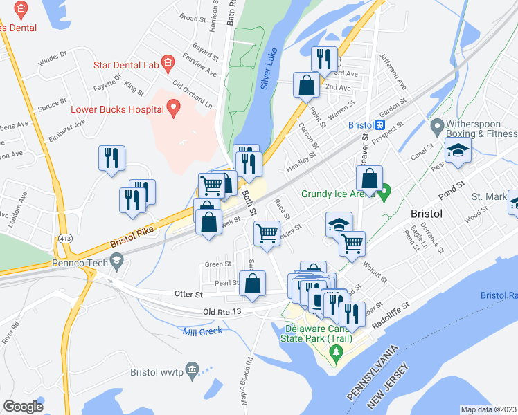 map of restaurants, bars, coffee shops, grocery stores, and more near 711 Bath Street in Bristol