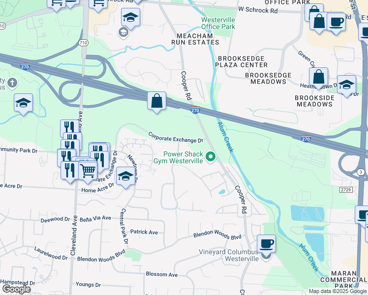 map of restaurants, bars, coffee shops, grocery stores, and more near 6464 Presidential Gateway in Columbus