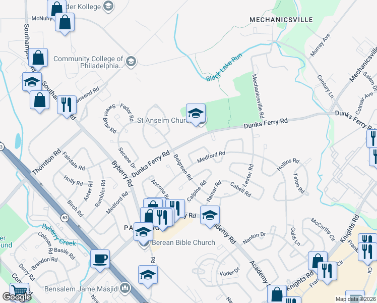 map of restaurants, bars, coffee shops, grocery stores, and more near 12628 Chilton Road in Philadelphia