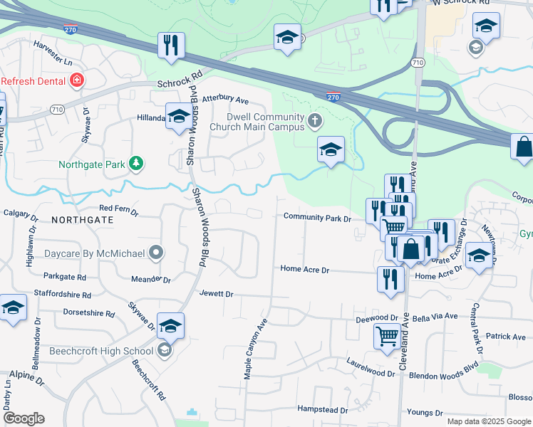 map of restaurants, bars, coffee shops, grocery stores, and more near 2130 Willowick Drive in Columbus