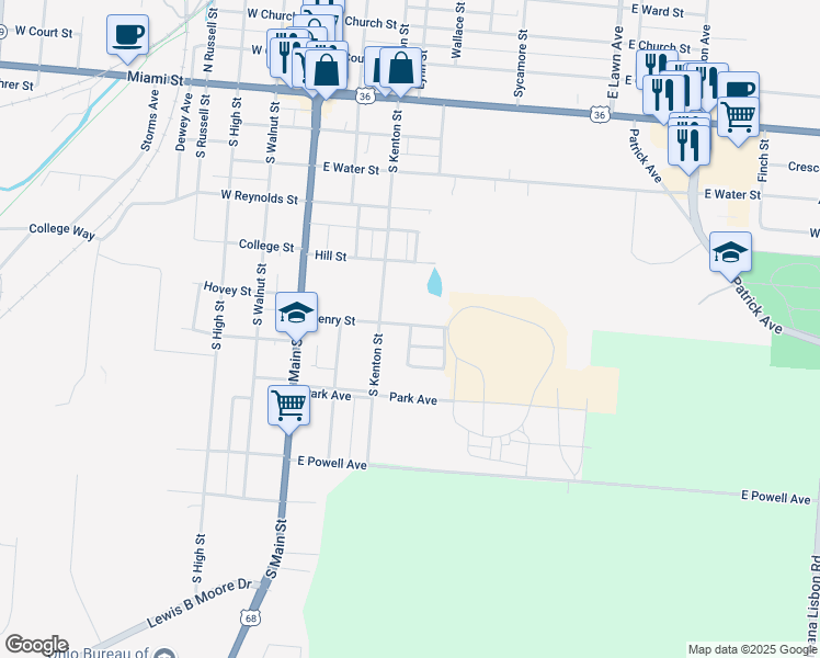 map of restaurants, bars, coffee shops, grocery stores, and more near 319 Henry Street in Urbana