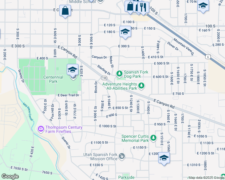 map of restaurants, bars, coffee shops, grocery stores, and more near 670 S 1100 E in Spanish Fork
