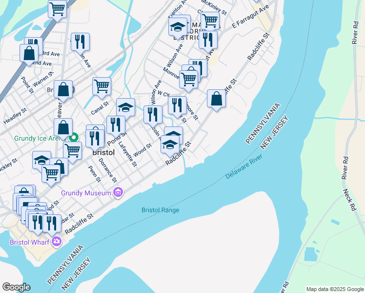 map of restaurants, bars, coffee shops, grocery stores, and more near 1153 Radcliffe Street in Bristol
