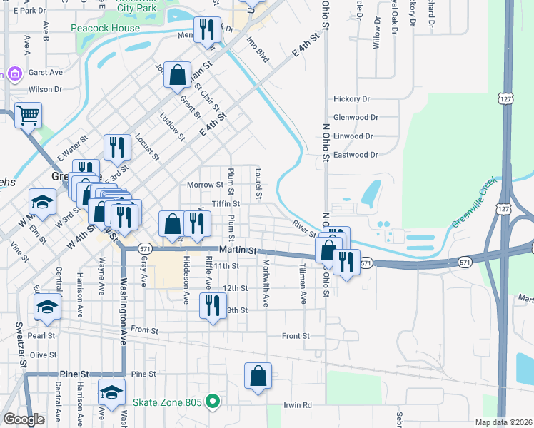 map of restaurants, bars, coffee shops, grocery stores, and more near 116 River Street in Greenville