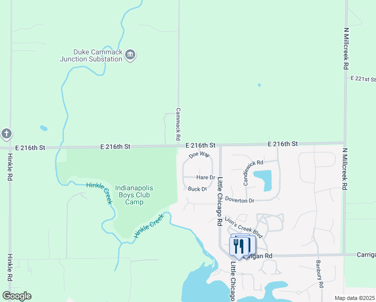 map of restaurants, bars, coffee shops, grocery stores, and more near 5626 Doe Way in Noblesville