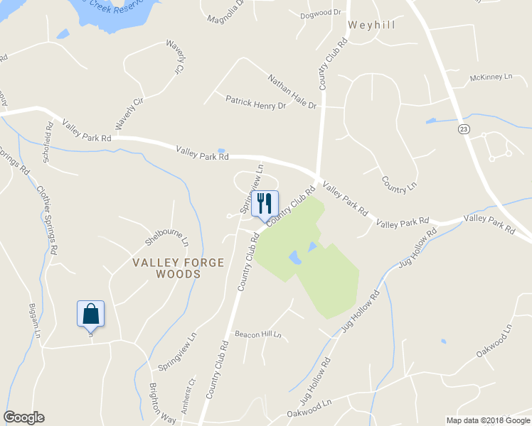map of restaurants, bars, coffee shops, grocery stores, and more near 34 Henredon Drive in Phoenixville