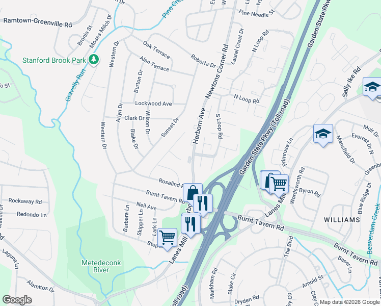 map of restaurants, bars, coffee shops, grocery stores, and more near 47 Kitty Court in Brick Township