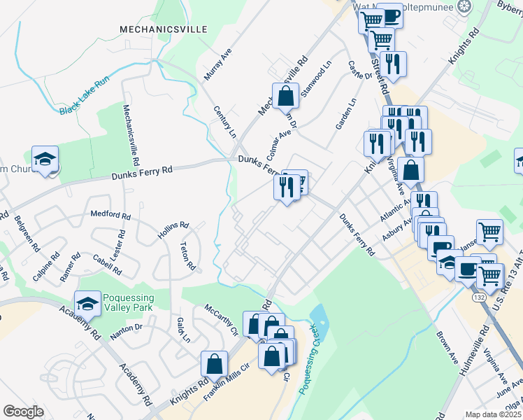 map of restaurants, bars, coffee shops, grocery stores, and more near Unnamed Road in Bensalem