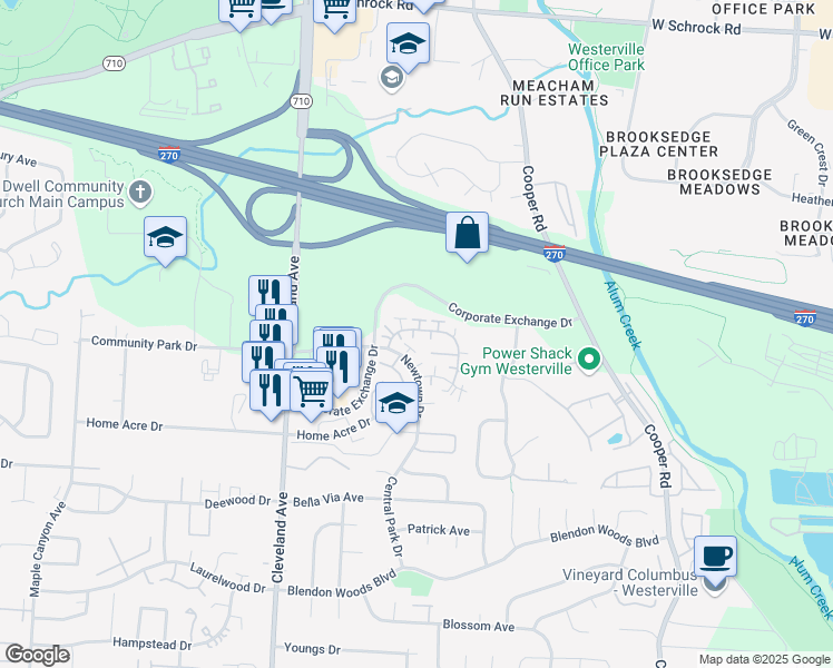 map of restaurants, bars, coffee shops, grocery stores, and more near 2637 Christine Boulevard in Columbus