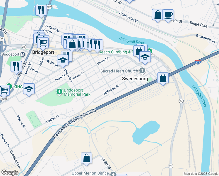 map of restaurants, bars, coffee shops, grocery stores, and more near 698 Jefferson Street in Bridgeport