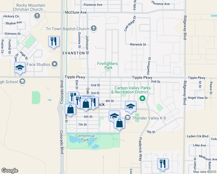 map of restaurants, bars, coffee shops, grocery stores, and more near 205 Walnut Street in Frederick