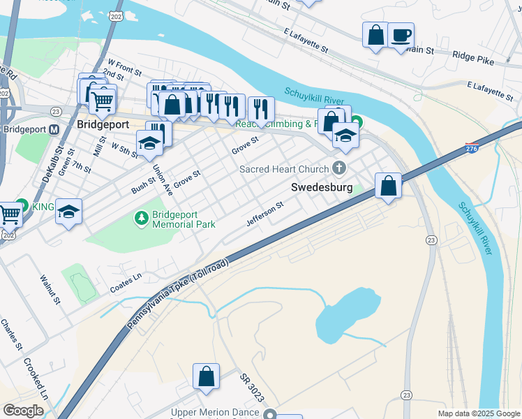 map of restaurants, bars, coffee shops, grocery stores, and more near 698 Jefferson Street in Bridgeport