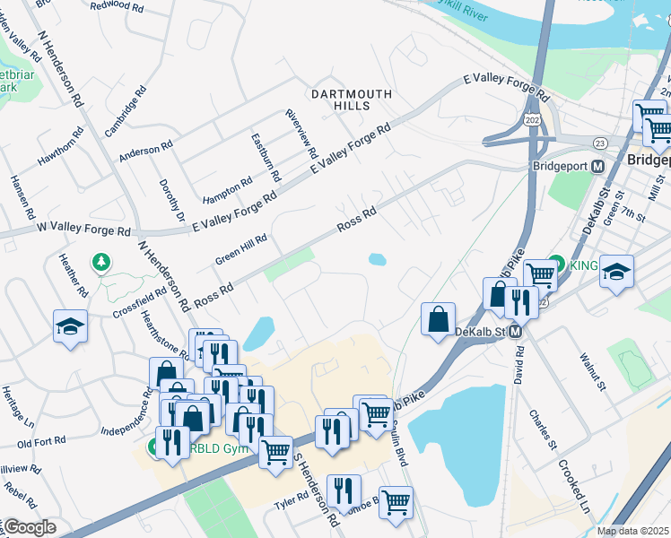 map of restaurants, bars, coffee shops, grocery stores, and more near 384 Aspen Way in King of Prussia