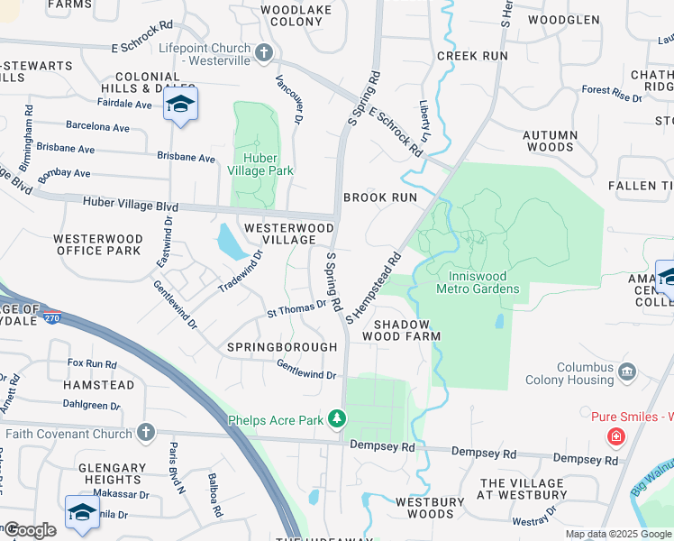 map of restaurants, bars, coffee shops, grocery stores, and more near 884 South Spring Road in Westerville