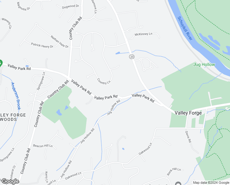 map of restaurants, bars, coffee shops, grocery stores, and more near 565 Valley Park Road in Phoenixville